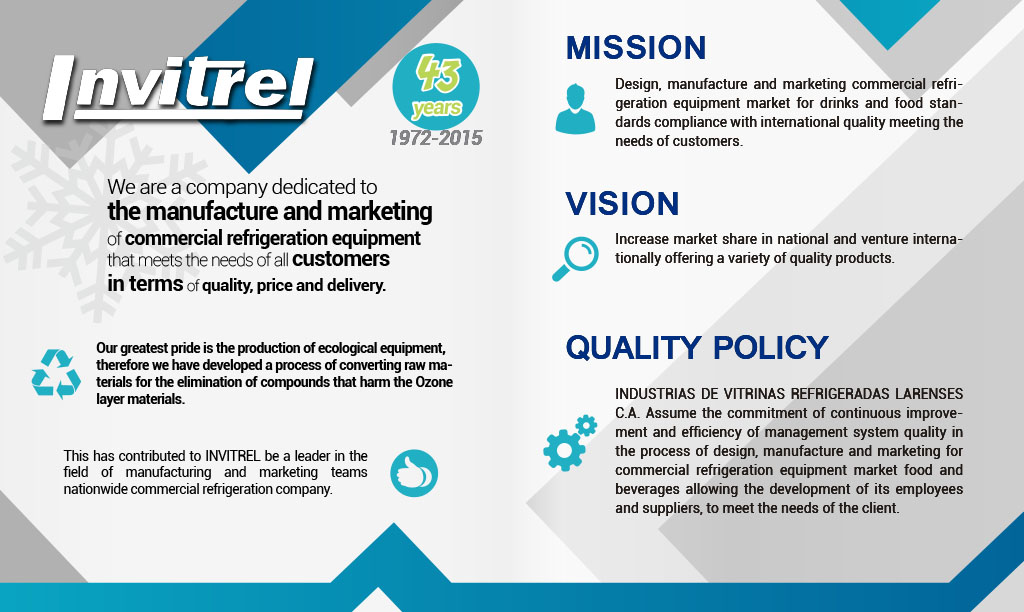 We are a company dedicated to the manufacture and marketing of 
commercial refrigeration equipment that meets the needs of 
all customers in terms of quality, price and delivery.